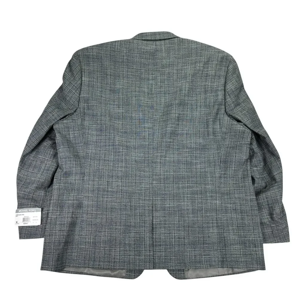 Michael Kors Mens Kent Classic Fit Stretch Windowpane Sport Coat Gray Blue 50R